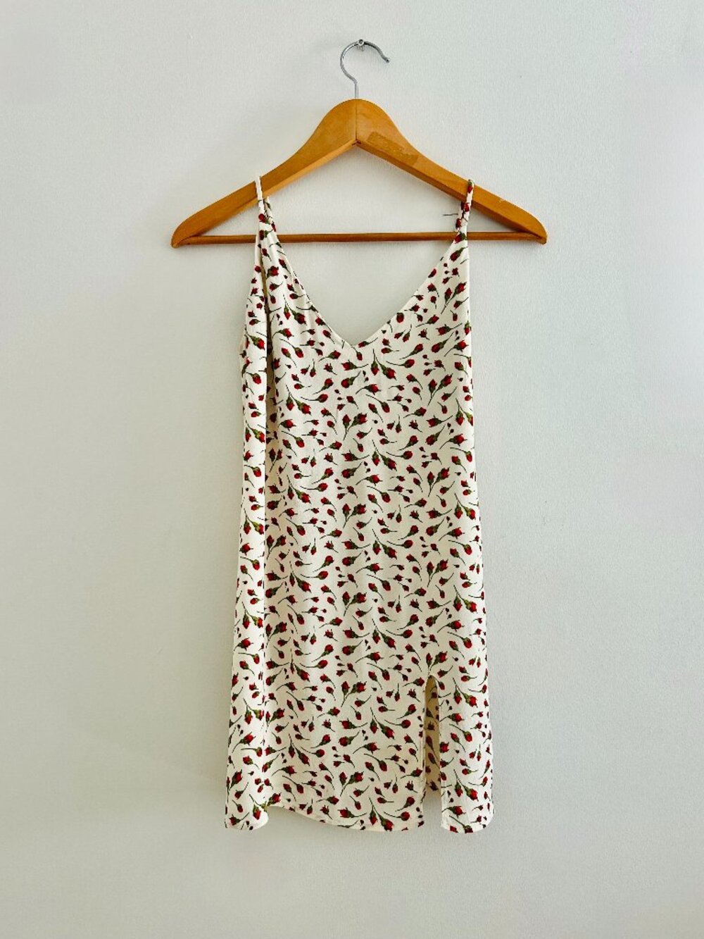 Reformation Marlowe Cream Mini Dress with Red Floral Print